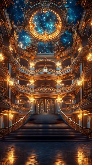Foto grande casa de ópera com detalhes opulentos e um palco majestoso hiperrealista