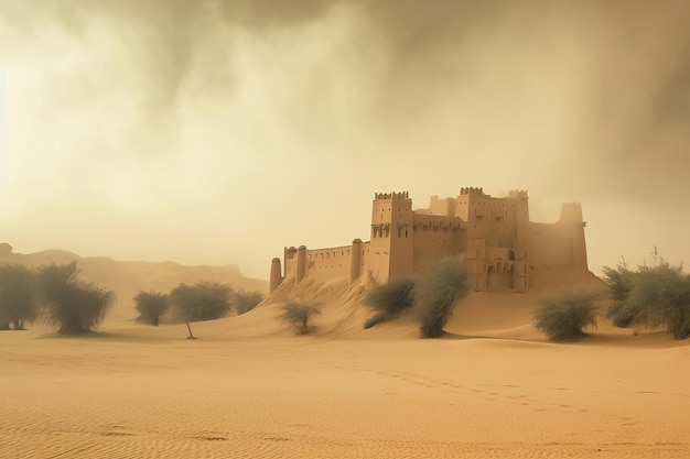 Grande castelo de areia nas dunas do deserto