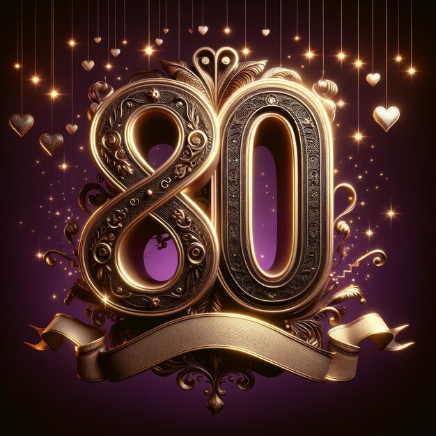 Grande celebração do 80o aniversário com brilho dourado