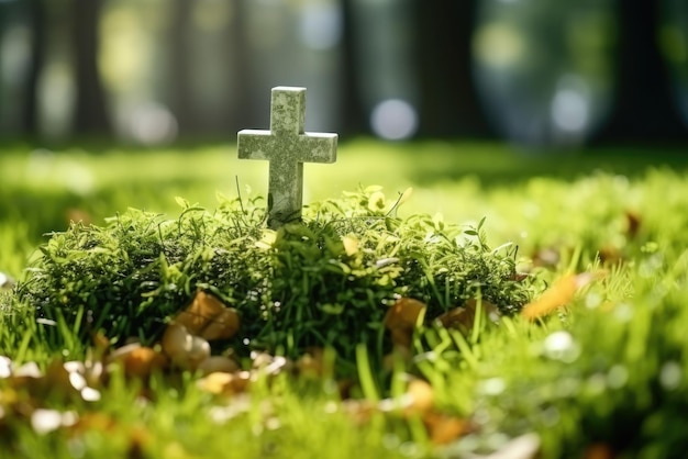 Grande cemitério militar americano com erva verde perfeita Generative Ai