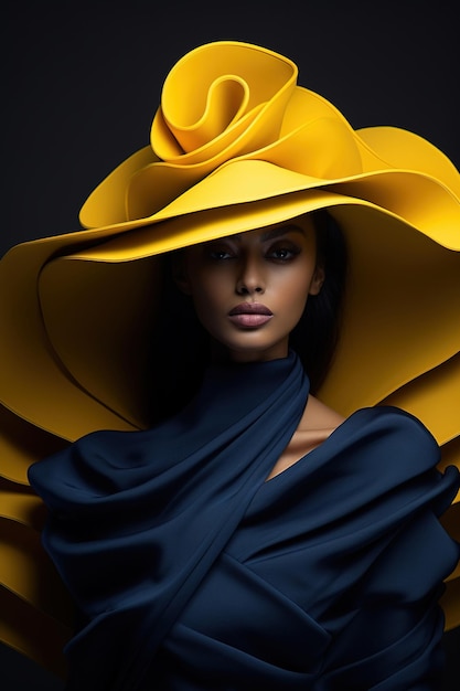 grande chapéu amarelo indiano com uma borda grande atraente um modelo de design de moda moderno