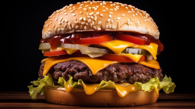 Grande cheeseburger duplo com frango e bebida fria