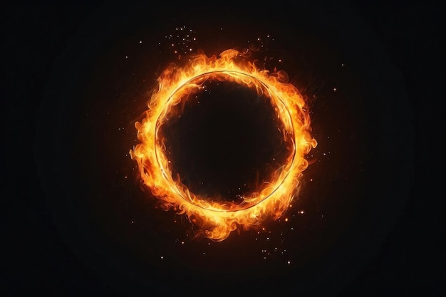 grande círculo com chamas queimando em fundo preto