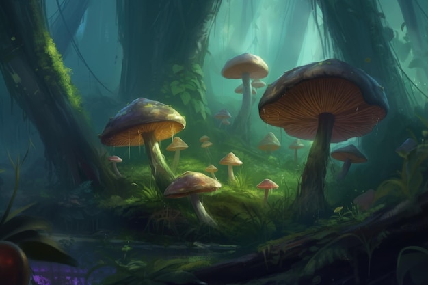 Grande cogumelo na floresta mágica Gerar Ai