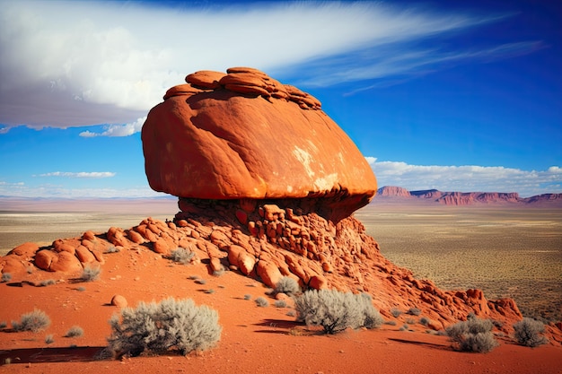 Grande colina rochosa com topo plano em formações rochosas vermelhas médias criadas com ai generativo
