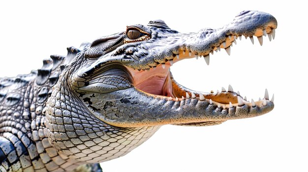 Grande crocodilo com a boca aberta isolado em fundo branco Generative Ai