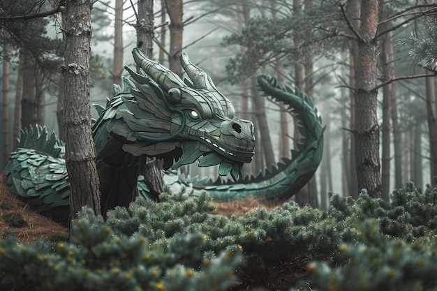Foto grande dragão verde na floresta símbolo 2024