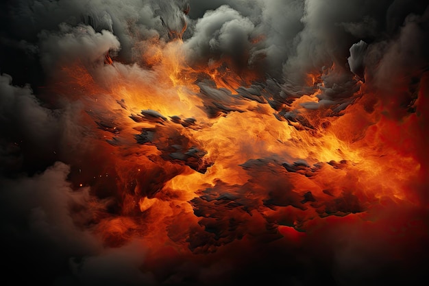 grande erupção vulcânica com uma grande liberação de fumaça e cinzas desastre natural closeup IA generativa