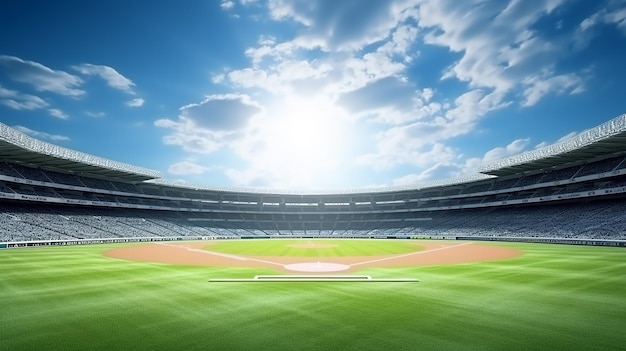 grande estádio de beisebol campo diamante luz do dia vista moderno edifício esportivo público com céu azul