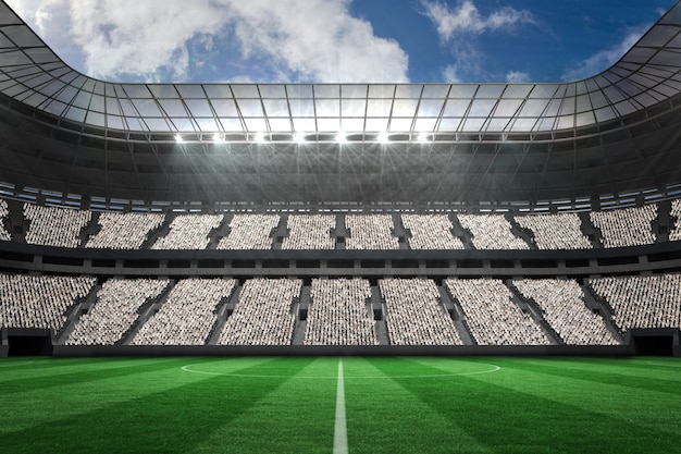 Foto grande estádio de futebol com fãs brancos