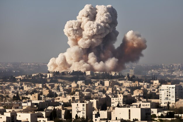 Grande explosão no fundo da cidade em Israel