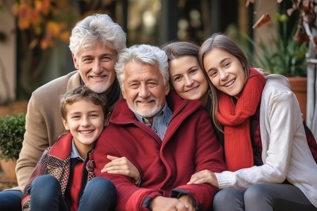 Grande família junta Foto de família de crianças e idosos alegres Filhos e netos visitam pais idosos Tradições e valores familiares Família amigável Cuidando dos idosos