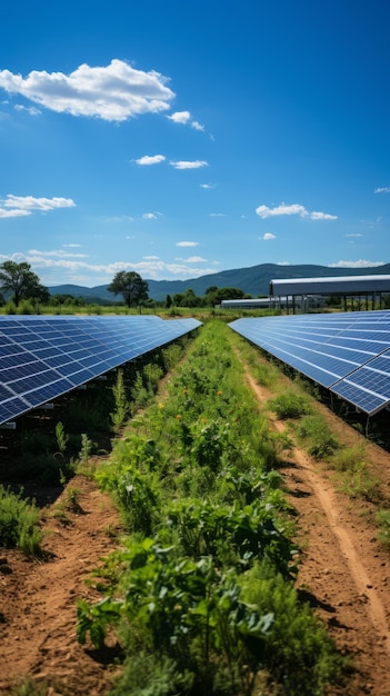 Foto grande fazenda solar que produz energia renovável limpa