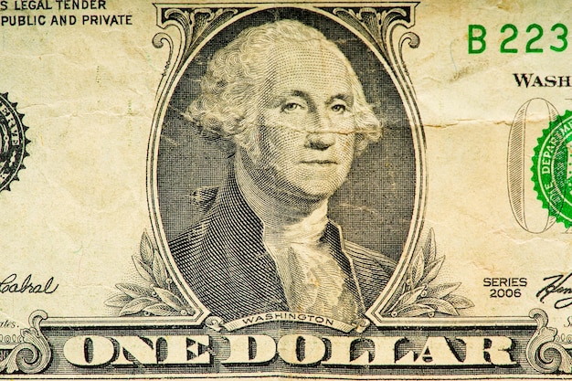 Grande fragmento de 1 nota de um dólar nota de dinheiro americano antigo vintage retrô usd