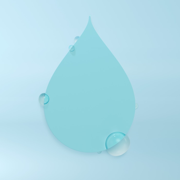 Foto grande gota de água com gotas de água. renderização em 3d