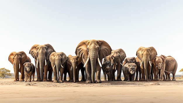Grande grupo de fauna africana safari animais selvagens generativo ai