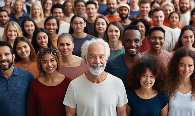 Foto grande grupo de pessoas multiétnicas e multigeracionais felizes