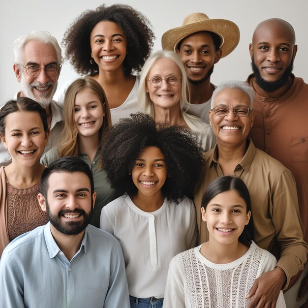 Foto grande grupo de pessoas multiétnicas e multigeracionais felizes