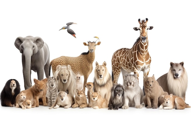 Foto grande grupo de todos os animais juntos em fundo branco