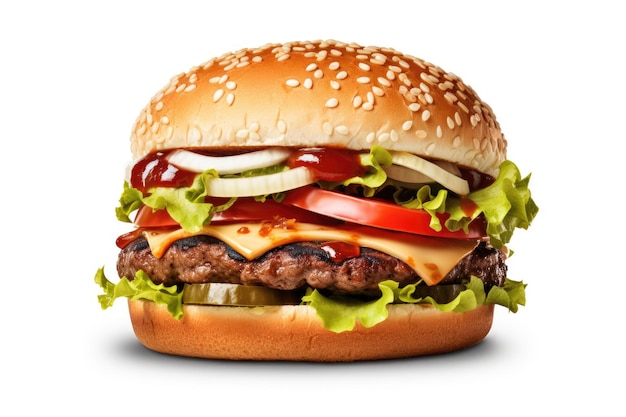 Grande hambúrguer isolado em junk food de fundo branco