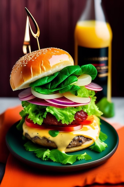 Grande hambúrguer suculento e delicioso imagem gerada pela IA