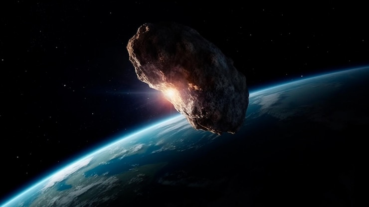 Foto grande impacto do meteoro no planeta terra generative ai