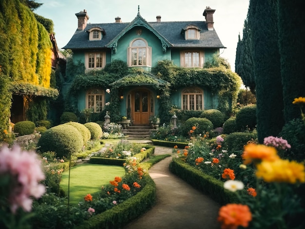 Grande jardim de uma casa