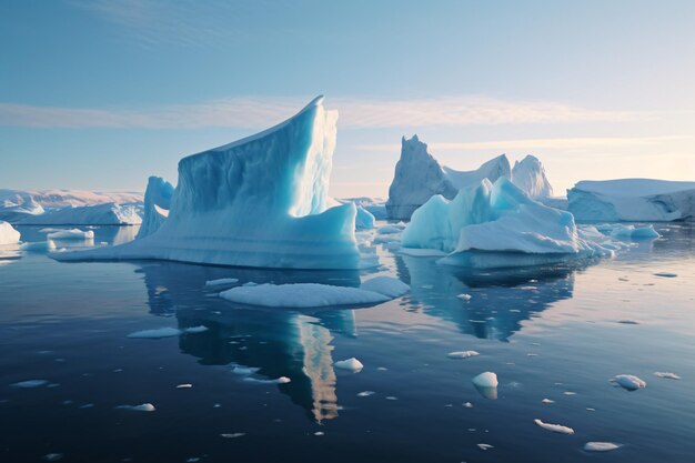 grande massa de água cercada por icebergs