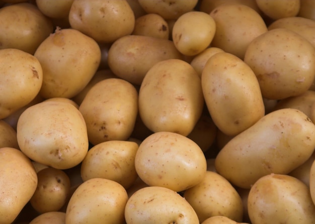 Grande monte de batatas naturais no mercado