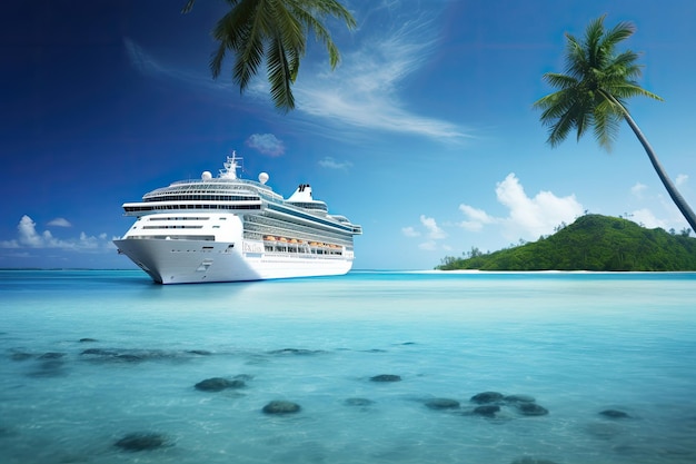 Grande navio de cruzeiro na paisagem tropical Férias de turismo e viagens de verão IA generativa