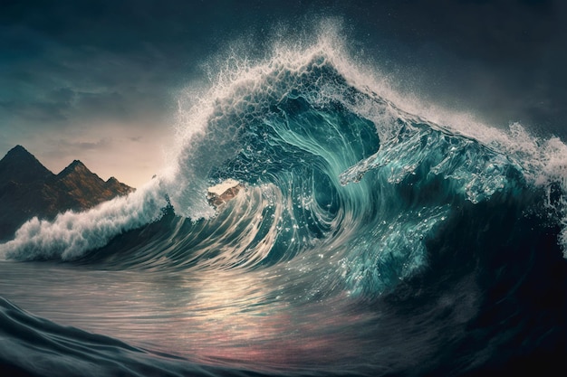Grande onda oceânica espirrando IA generativa