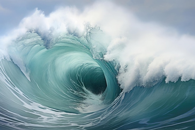 Grande onda oceânica tempestuosa Onda do mar com efeito redemoinho Poder da natureza Criado com IA generativa