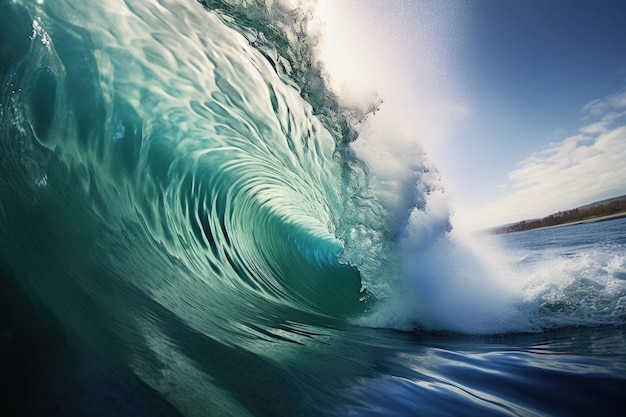 Grande onda tempestuosa do oceano Onda do mar com efeito de redemoinho Energia da natureza Criada com IA gerativa