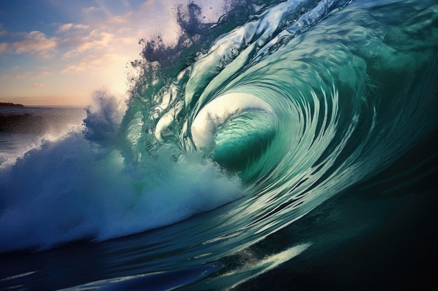 Grande onda tempestuosa do oceano Onda do mar com efeito de redemoinho Energia da natureza Criada com IA gerativa