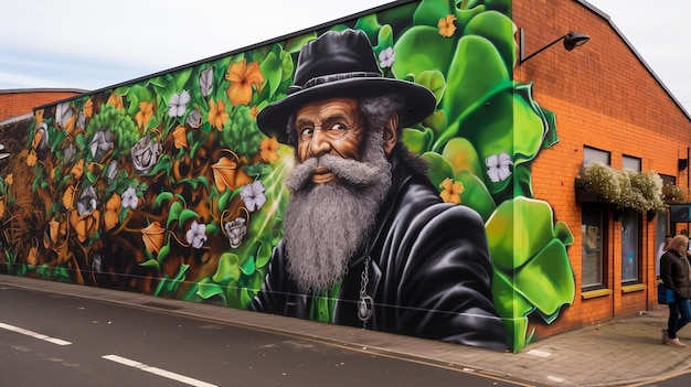 Grande pintura de homem vestindo chapéu verde em estilo clássico Dia de São Patrício