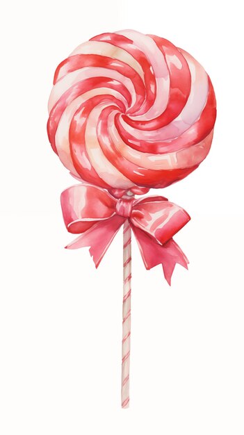 Grande pirulito em espiral decorado com um arco rosa Ilustração em aquarela clipart elemento único