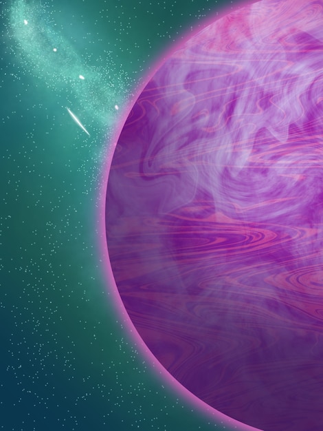 Grande planeta roxo com galáxia de espaço verde