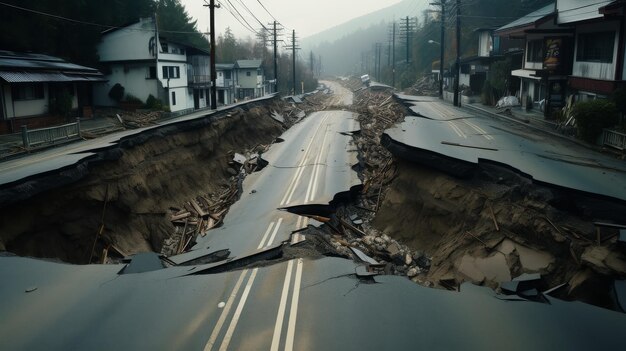 Foto grande rachadura bloqueando a estrada