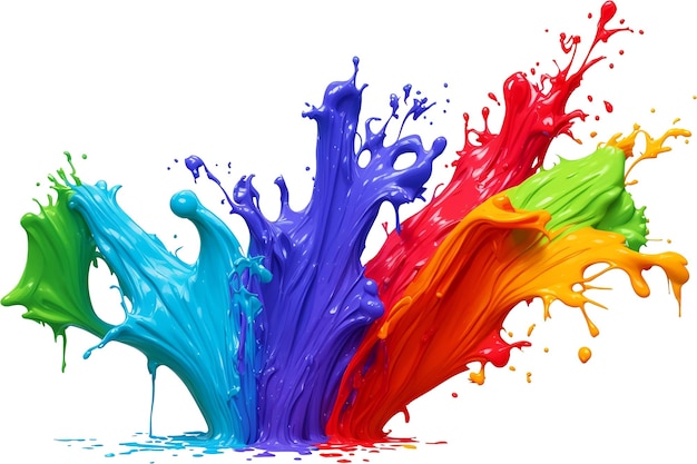 Foto grande respingo colorido de tinta multicolorida que se espalha em diferentes direções ilustração de explosão líquida colorida arco-íris isolada em fundo branco ia generativa