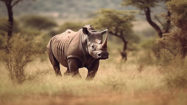 Grande Rinoceronte em seu habitat natural Fotografia da vida selvagem