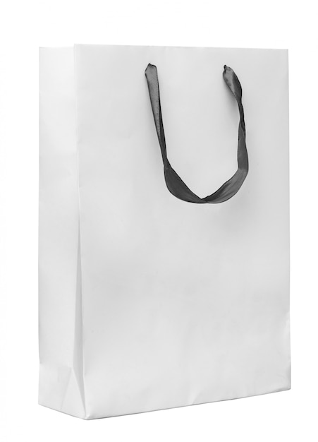 Grande saco de papel branco com alças de fita de cetim