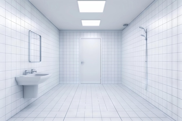 Grande sala de banho vazia paredes brancas banheiro vazio moderno resumo ilustração de IA generativa