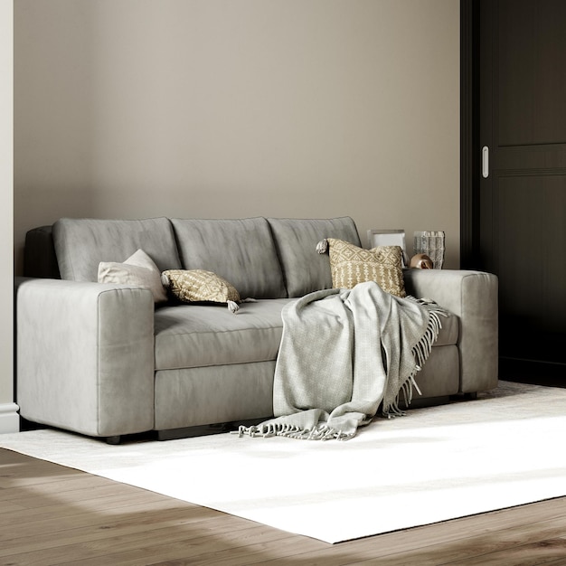 Grande sofá cinza com almofadas decorativas