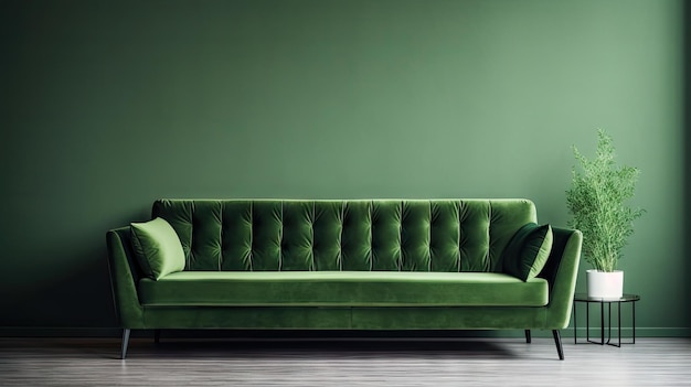 Grande sofá em sala moderna Interior móveis de luxo para casa Decoração contemporânea Sofa verde fundo Abstracto Ilustração de IA generativa