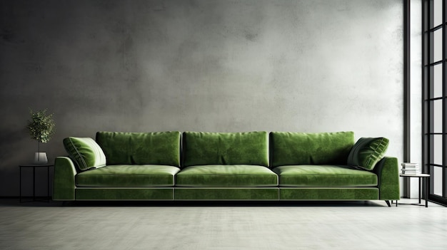 Grande sofá em sala moderna Interior móveis de luxo para casa Decoração contemporânea Sofa verde fundo Abstracto Ilustração de IA generativa