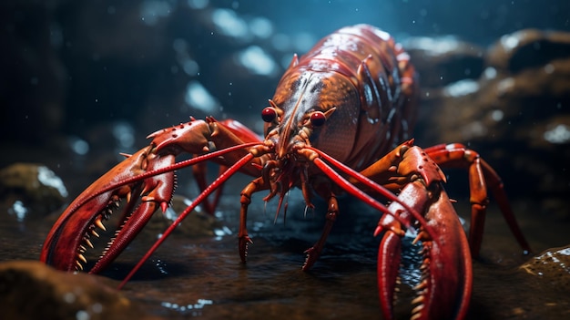 Grande tamanho yabby lagosta vermelha caminhando no lago da colina imagens geradas por IA