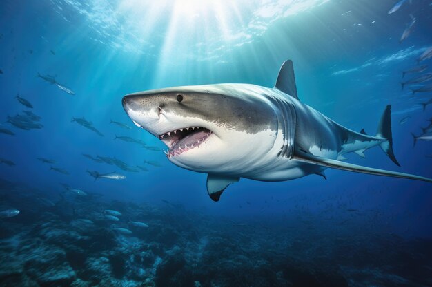 Foto grande tubarão branco carcharodon carcharias grande tubarã branco carcharedon carcharias em um recife de coral ai gerado