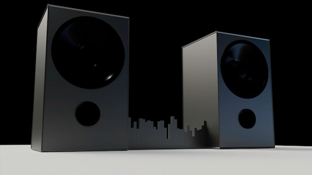 Grandes altavoces grises diseñan animaciones brillantes con dispositivos musicales que laten debido al poder de