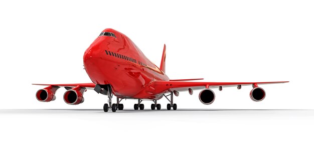 Foto grandes aviones de pasajeros de gran capacidad para largos vuelos transatlánticos. avión rojo sobre fondo blanco aislado. ilustración 3d