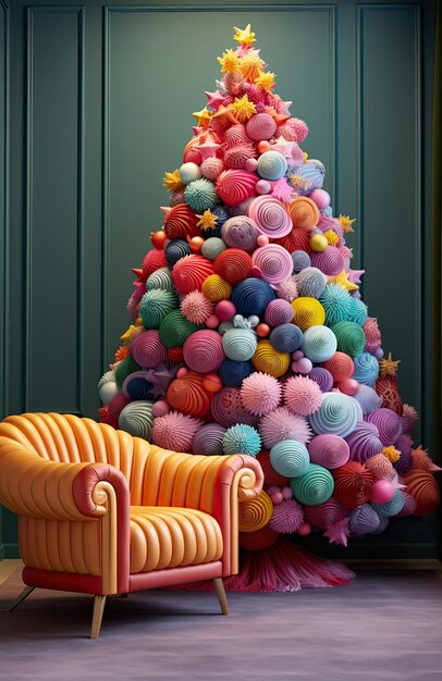 Grandes bolas de color pastel decoradas árbol de Navidad